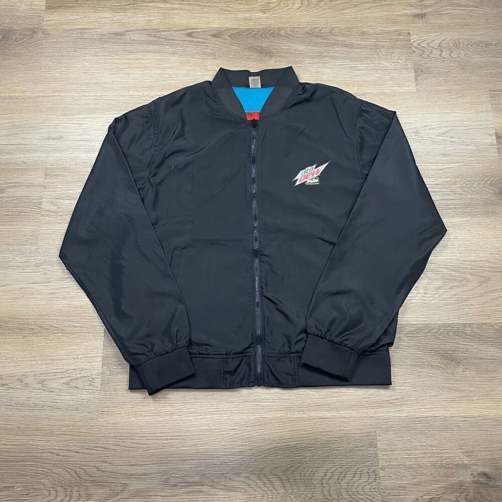 Vintage Jacket Mens Extra Large Black Mountain Dew Promo Bomber 90s Lined